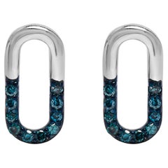 .925 Sterling Silver 1/10 Blue Diamond Diamond Paperclip Stud Earrings