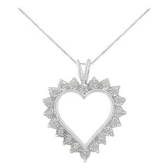.925 Sterling Silver 1/10 Carat 3-Prong Diamond Open Heart Pendant Necklace