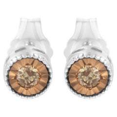 .925 Sterling Silver 1/10 Carat Champagne Diamond Stud Earrings 