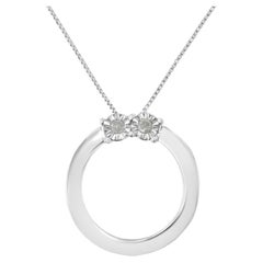 .925 Sterling Silver 1/10 Carat Diamond 2 Stone Box Chain Pendant Necklace