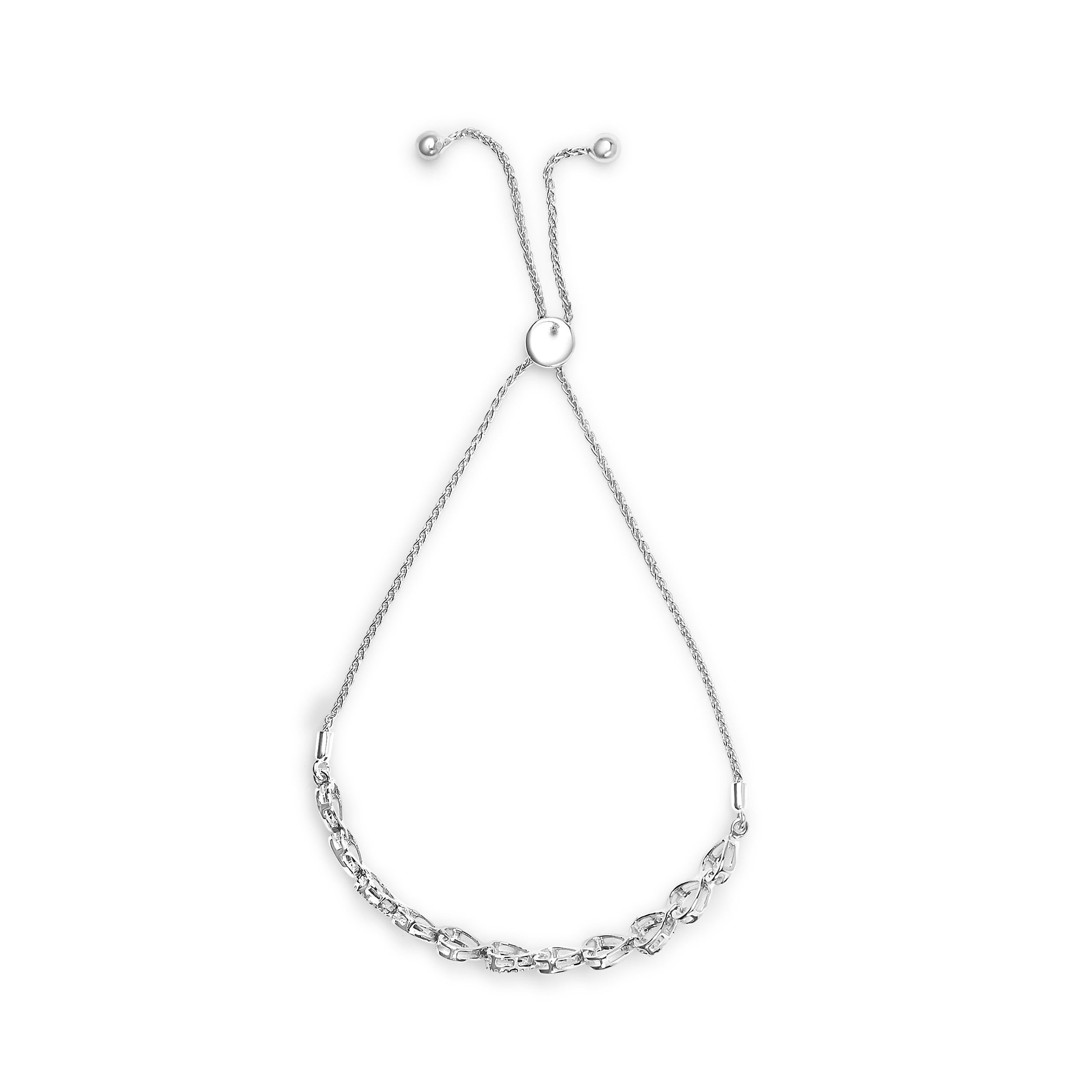 Taglio rotondo .925 Bracciale Bolo in argento sterling con diamante da 1/10 di carato in vendita