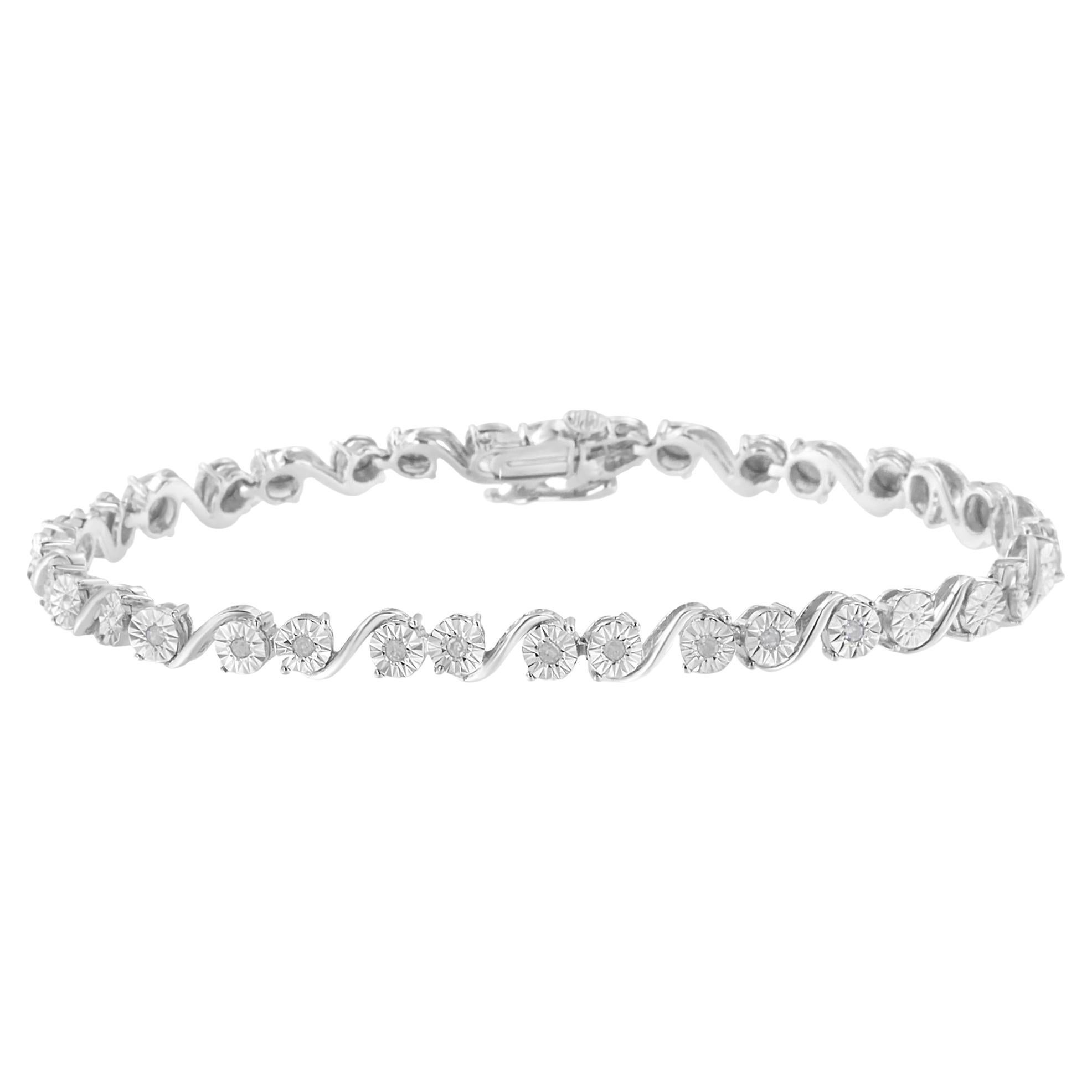 .925 Sterling Silver 1/10 Carat Diamond Link Bracelet For Sale