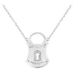 .925 Sterling Silver 1/10 Carat Diamond Lock Pendant 18" Necklace