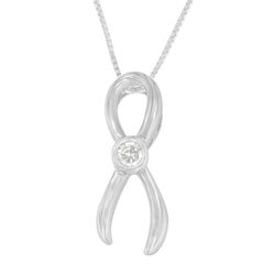 .925 Sterling Silver 1/10 Carat Diamond Ribbon Pendant Necklace