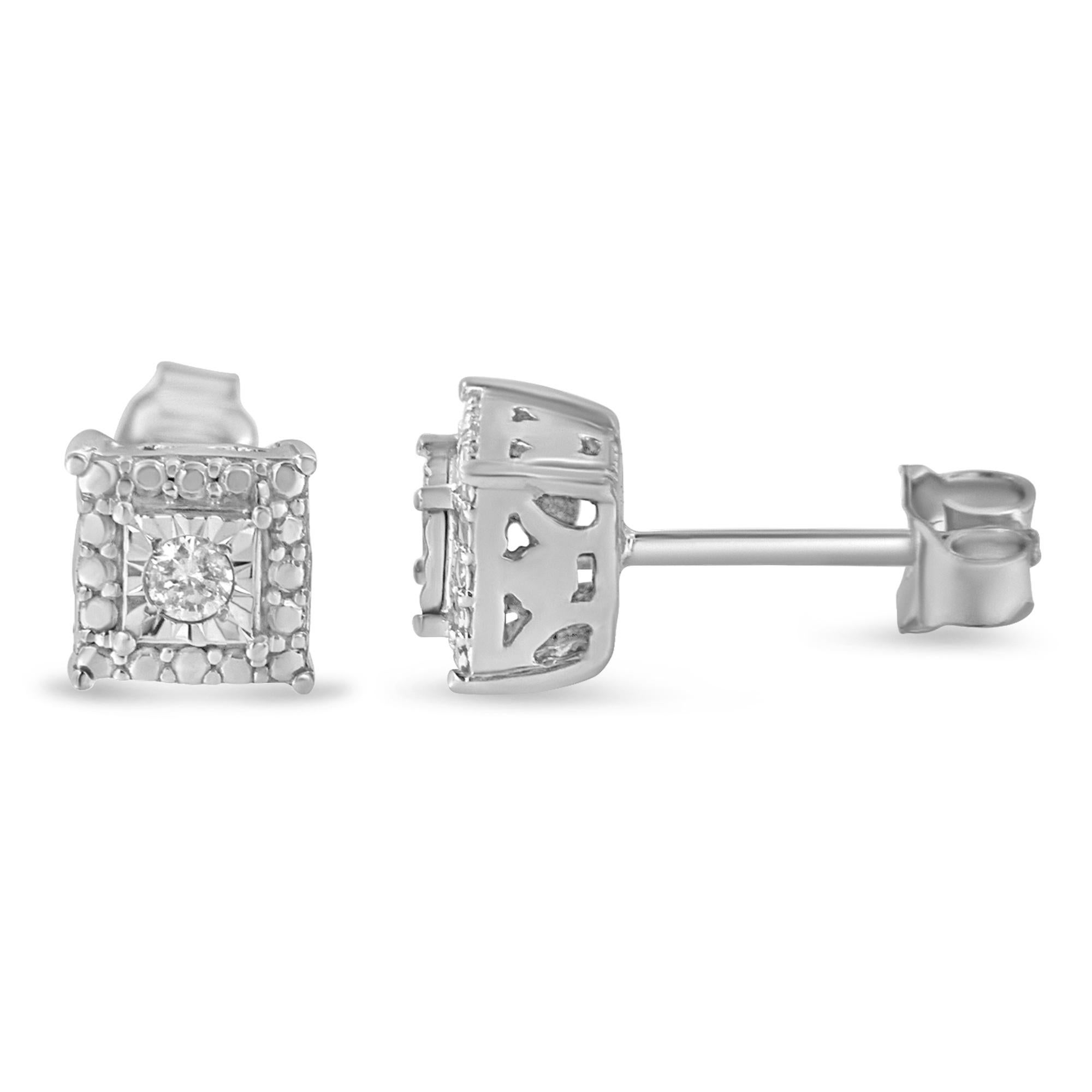 Creating the luxurious illusion of various diamonds, these beautiful earrings are formed in a square shape. Constructed of rich sterling silver, the miracle style earrings are embellished with shimmering round cut diamonds. The look of these