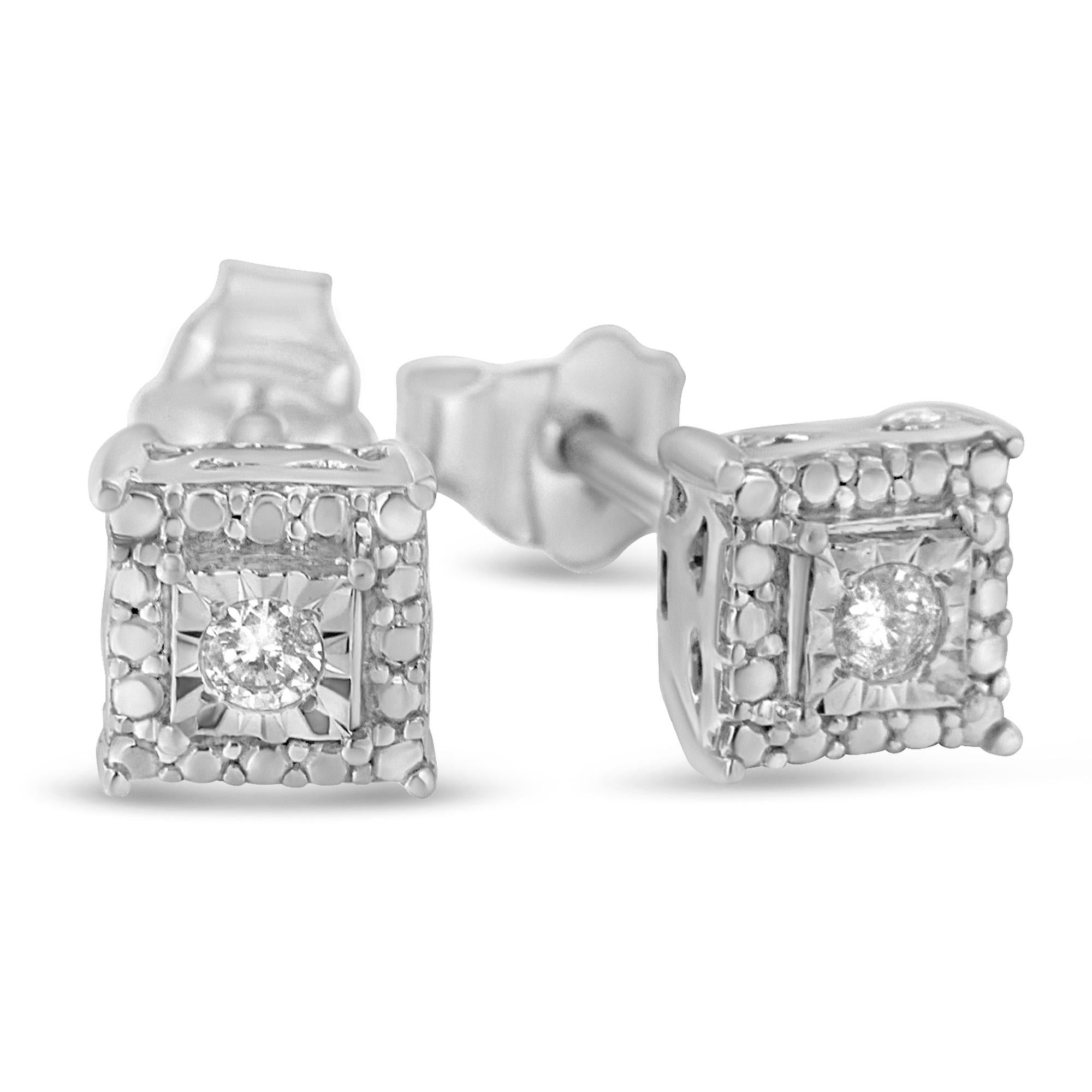 Contemporary .925 Sterling Silver 1/10 Carat Miracle Plated Diamond Stud Earrings For Sale