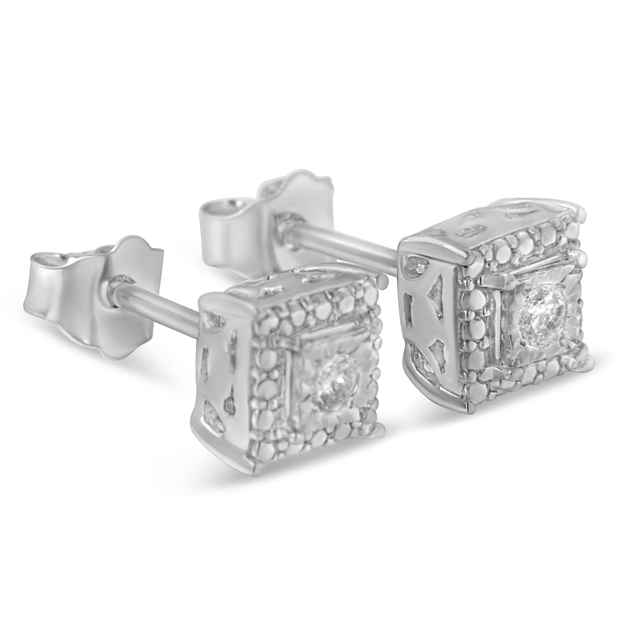 Round Cut .925 Sterling Silver 1/10 Carat Miracle Plated Diamond Stud Earrings For Sale