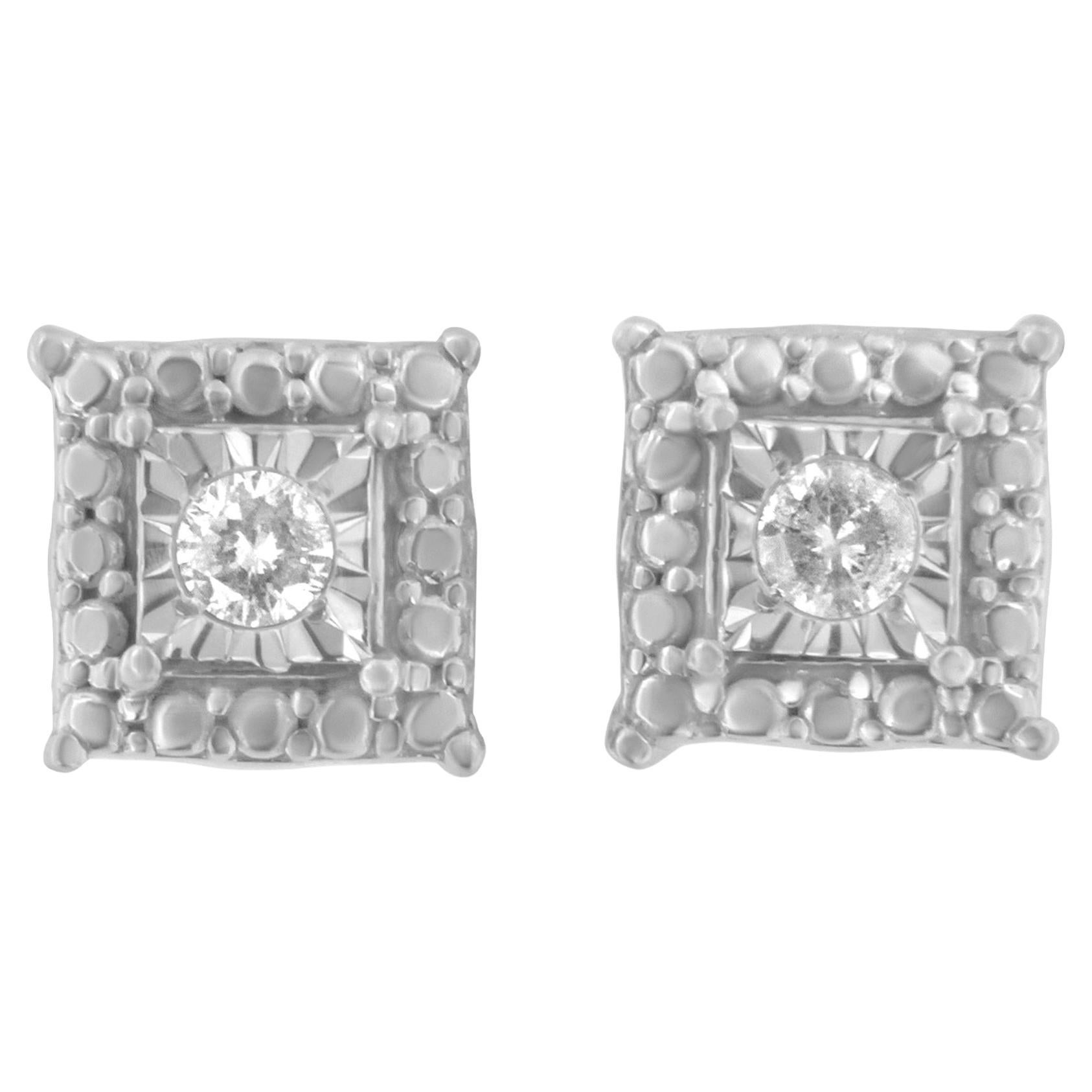 .925 Sterling Silver 1/10 Carat Miracle Plated Diamond Stud Earrings For Sale