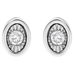 .925 A Silver 1/10 Carat Diamond Miracle-Set Oval Shape Stud Ears