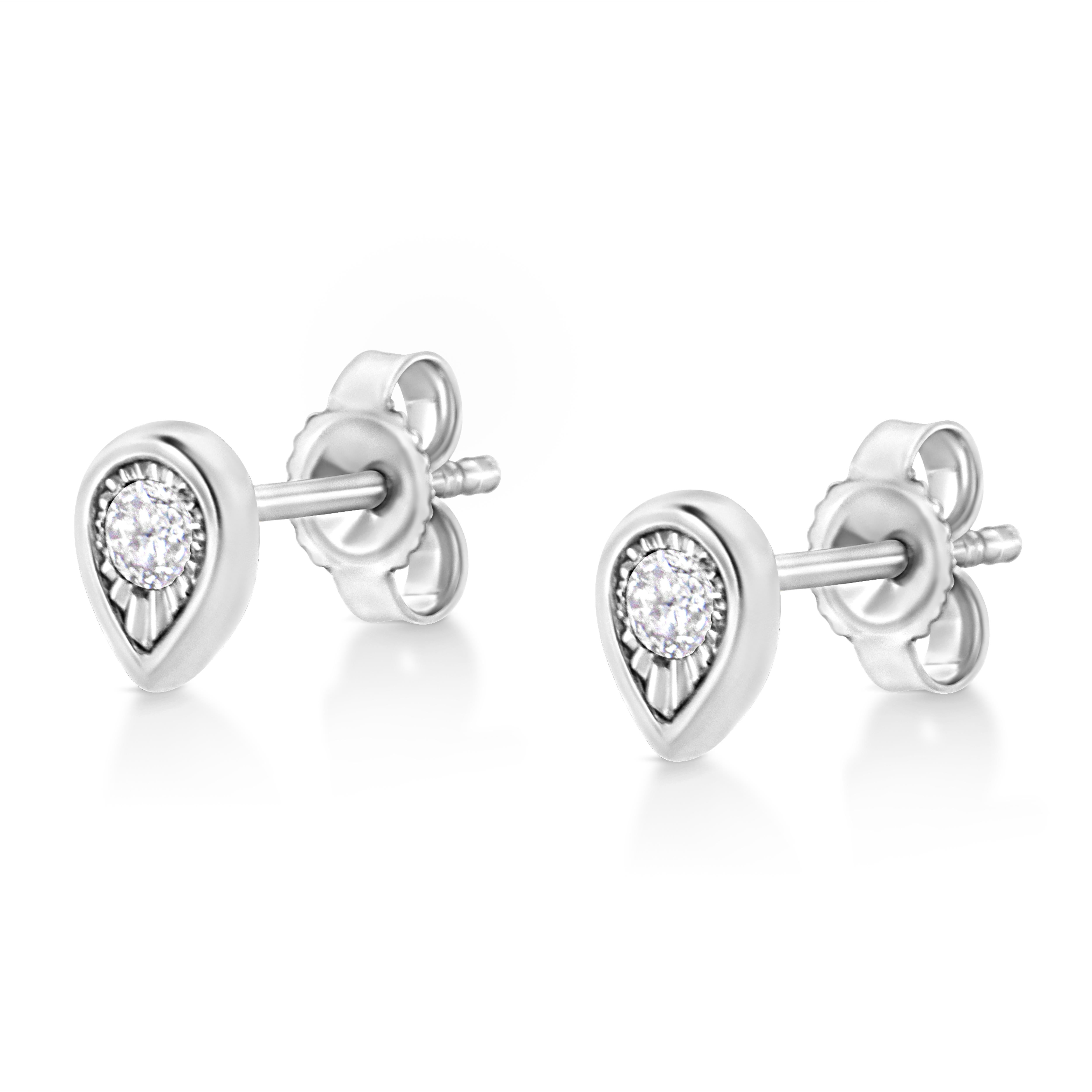 Contemporary .925 Sterling Silver 1/10 Carat Miracle-Set Diamond Pear Shape Stud Earrings  For Sale