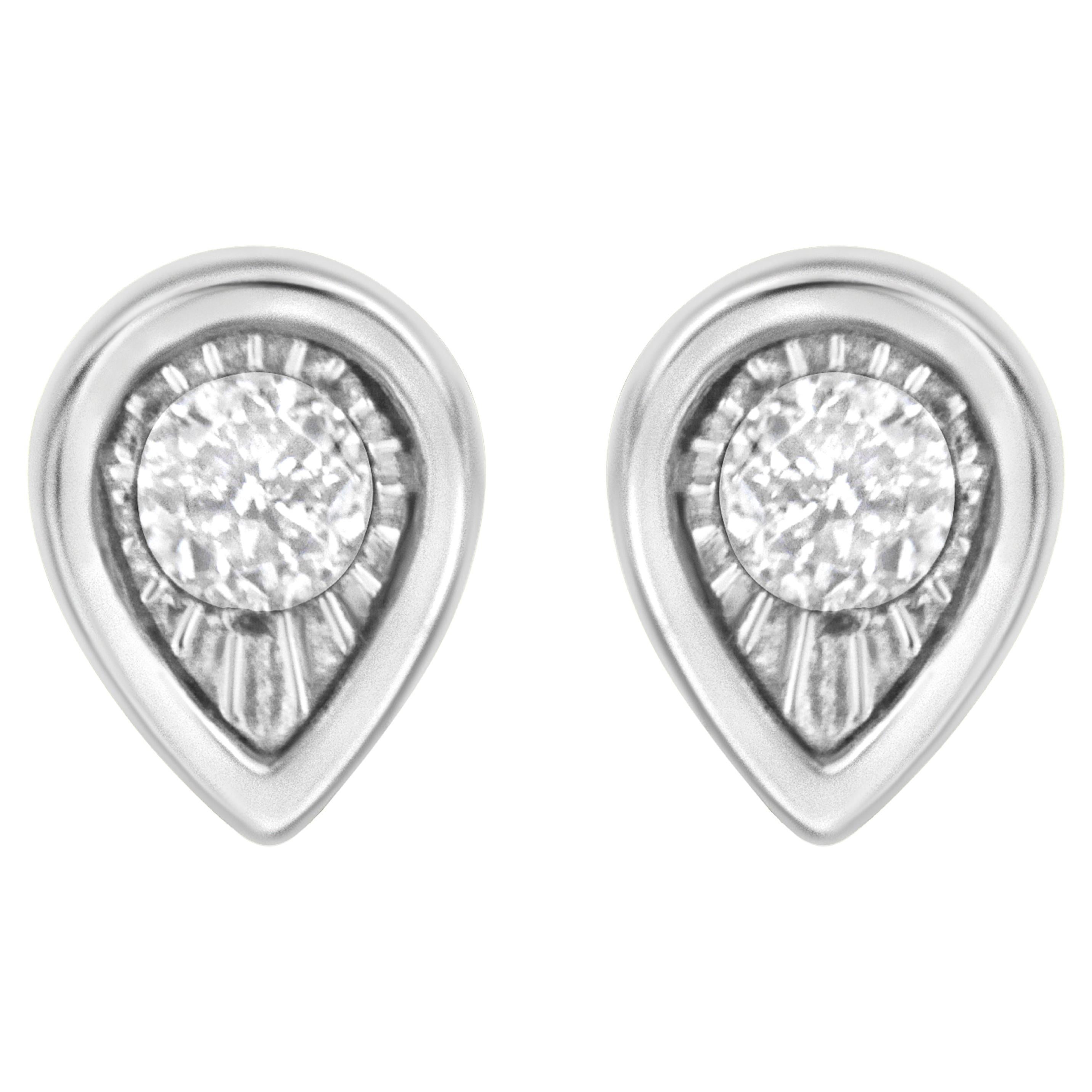 .925 Sterling Silver 1/10 Carat Miracle-Set Diamond Pear Shape Stud Earrings  For Sale