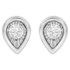 .925 Sterling Silver 1/10 Carat Miracle-Set Diamond Pear Shape Stud Earrings 