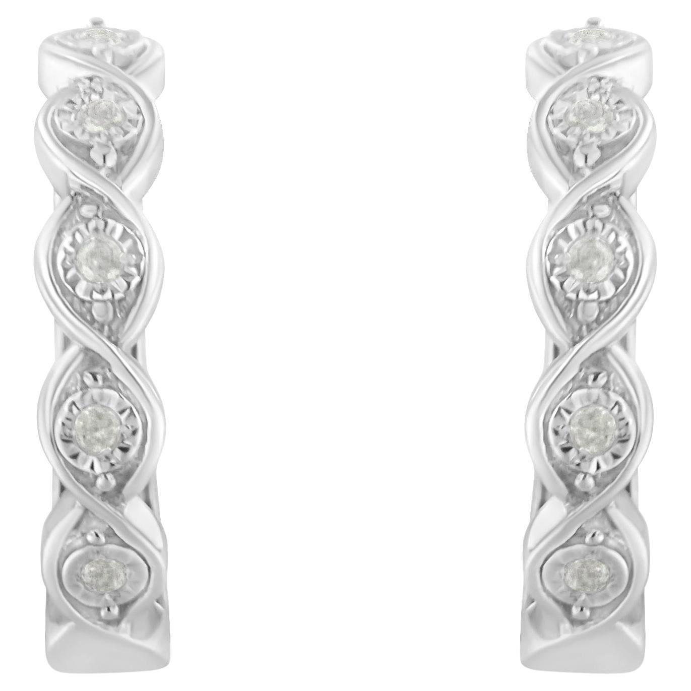 .925 Sterling Silver 1/10 Carat Miracle-Set Diamond Swirl Hoop Earrings
