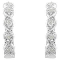 .925 Sterling Silver 1/10 Carat Miracle-Set Diamond Swirl Hoop Earrings