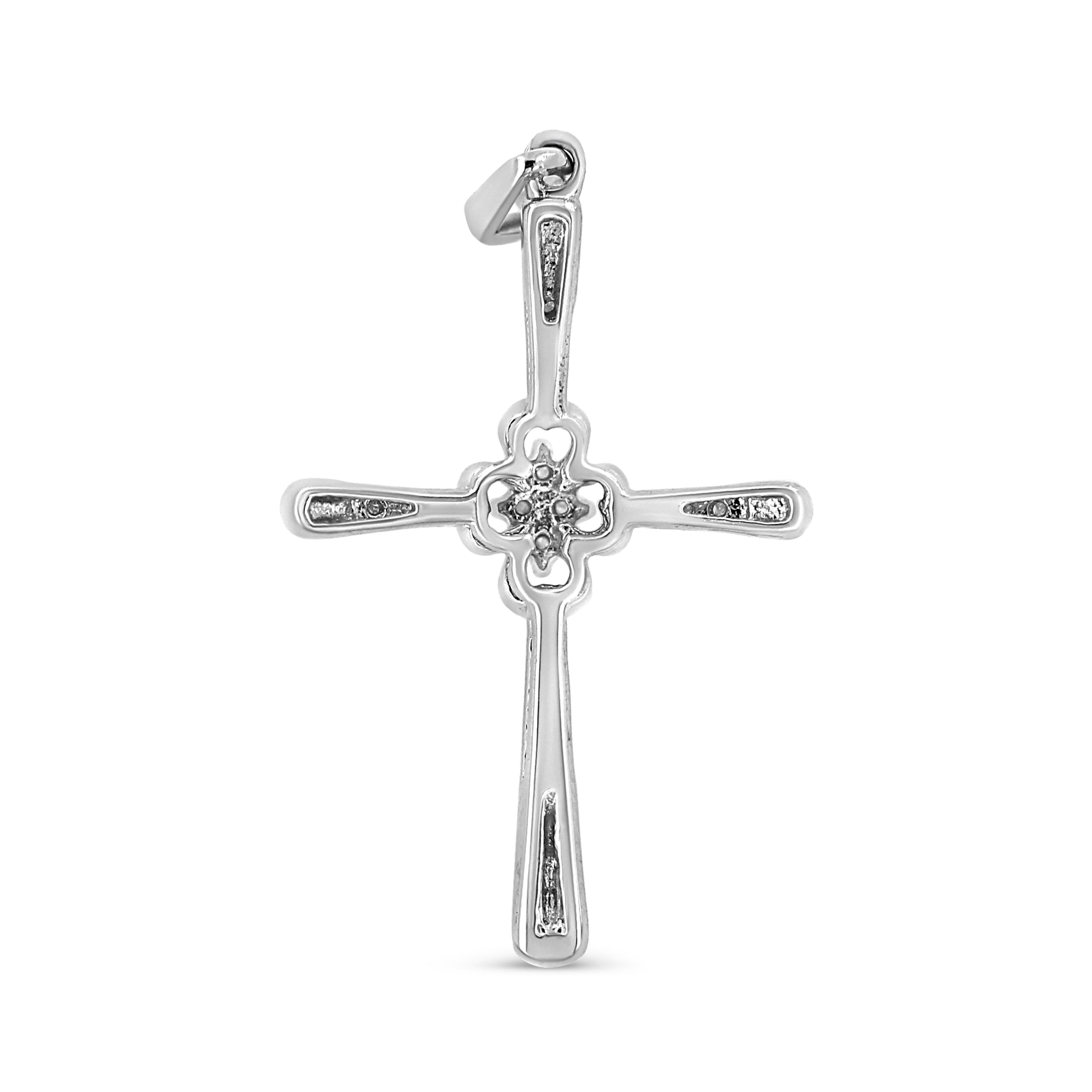 925 Sterlingsilber 1/10 Karat in Zacken gefasster Diamant-Kreuz-Anhänger Halskette (Zeitgenössisch)