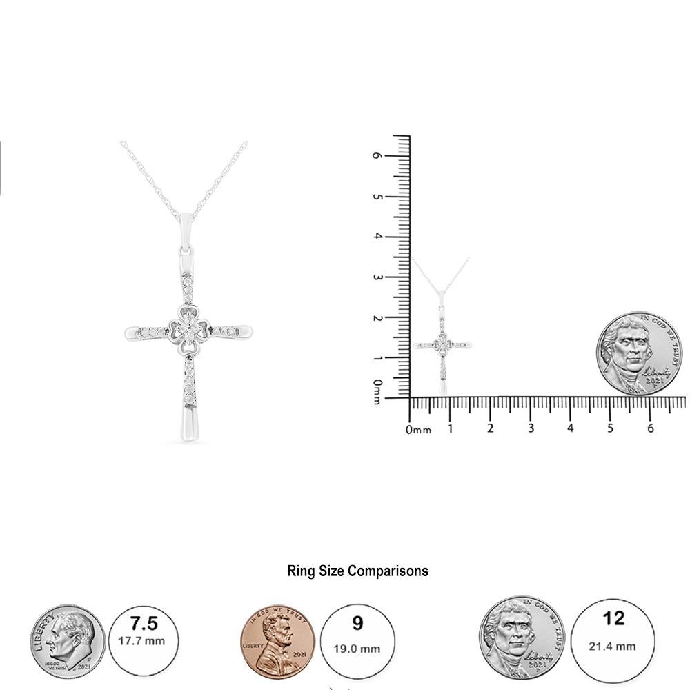 925 Sterlingsilber 1/10 Karat in Zacken gefasster Diamant-Kreuz-Anhänger Halskette im Zustand „Neu“ in New York, NY