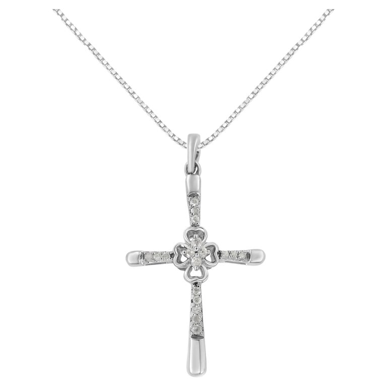 .925 Sterling Silver 1/10 Carat Prong Set Diamond Cross Pendant