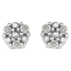 .925 Sterling Silver 1/10 Carat Prong Set Round-Cut Trio Diamond Stud Earrings