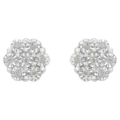 .925 Sterling Silver 1/10 Carat Rose-Cut Diamond Floral Cluster Stud Earring