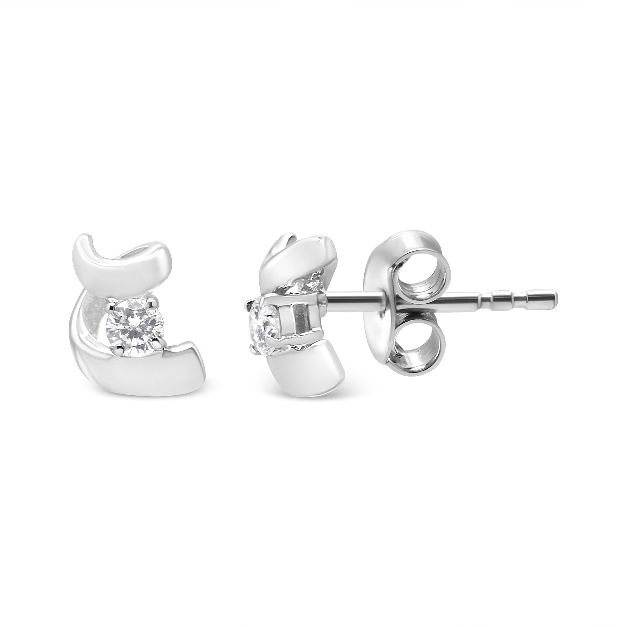 Contemporary .925 Sterling Silver 1/10 Carat Round Cut Diamond Fashion Earrings For Sale
