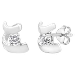 .925 Sterling Silver 1/10 Carat Round Cut Diamond Fashion Earrings