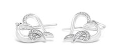 .925 Sterling Silver 1/10 Carat Round Cut Diamond Heart Dangle Earrings