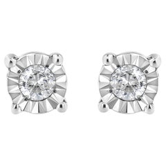 .925 Sterling Silver 1/10 Carat Round-Cut Diamond Miracle-Plated Stud Earrings