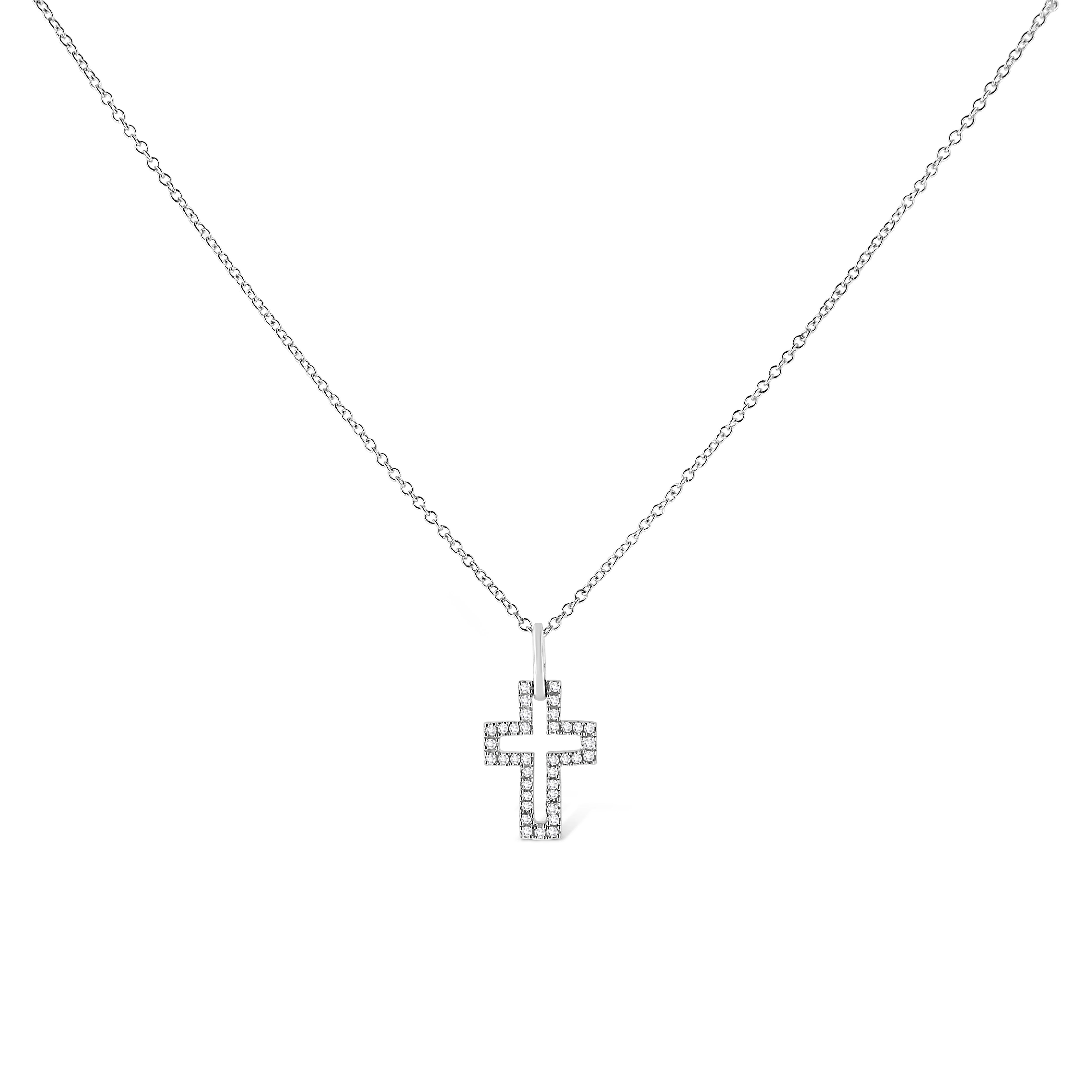 Express your true love for God with this elegant diamond cross pendant. This sleekly crafted sterling silver diamond pendant features 37 scintillating round diamonds accented by round cut diamonds. All diamonds are in pave setting. This pendant