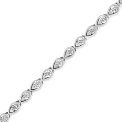 .925 Sterling Silver 1/10 Carat Round-Cut Diamond Pear Link Bracelet
