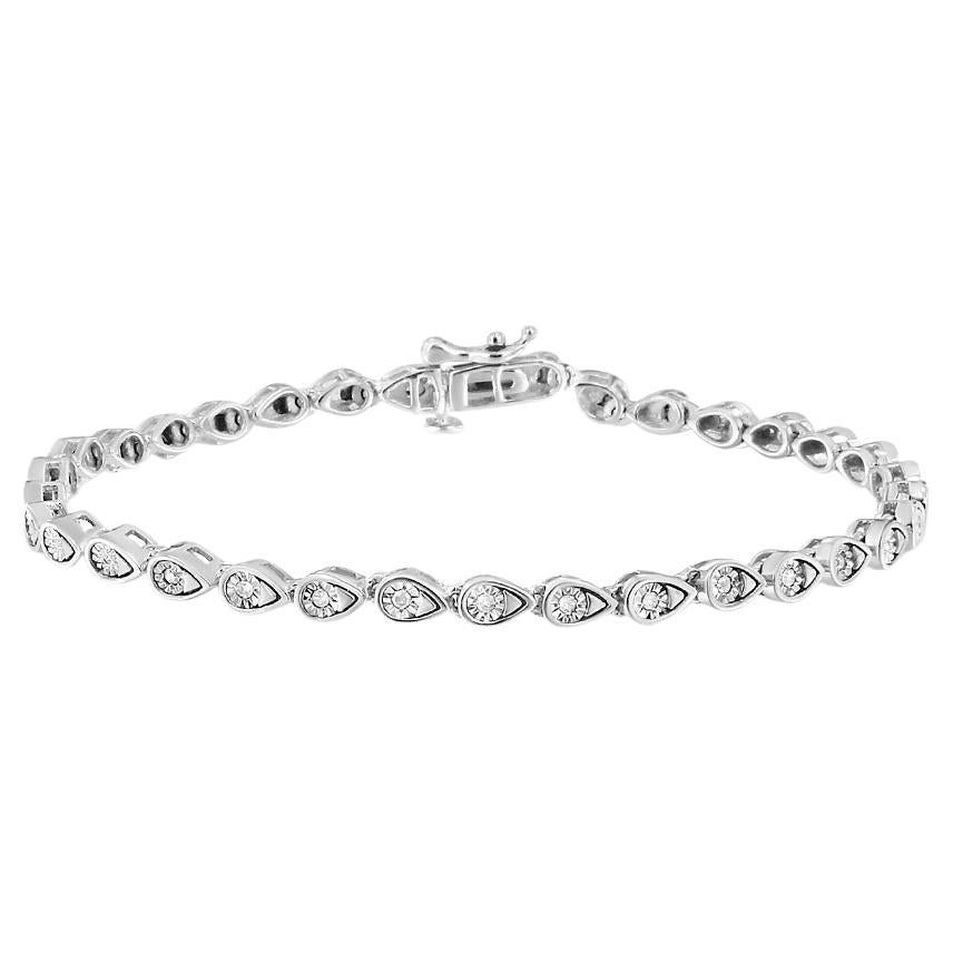 .925 Sterling Silver 1/10 Carat Round-Cut Diamond Pear Link Bracelet For Sale