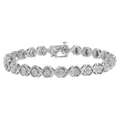 .925 Sterling Silver 1/10 Carat Round-Cut Diamond "X" Link Tennis Bracelet