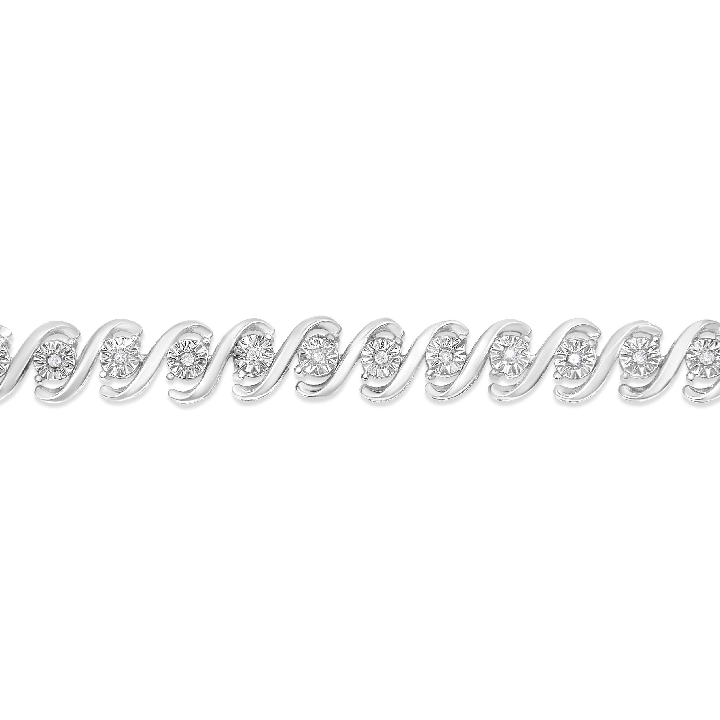 .925 Sterlingsilber 1/10 Karat Diamant-Tennisarmband „S“ mit rundem Miracle-Set (Moderne)