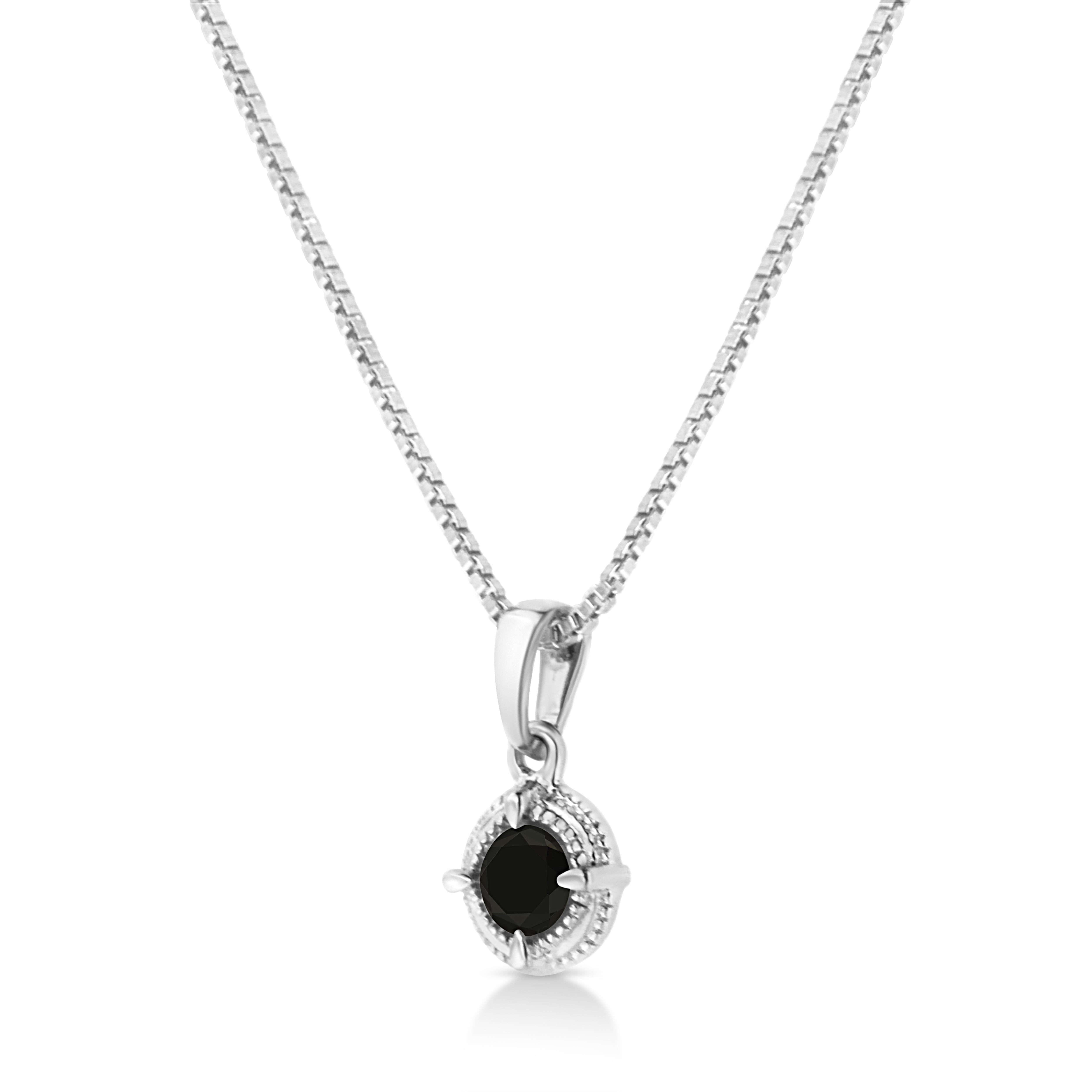 Contemporary .925 Sterling Silver 1/10 Carat Treated Black Diamond Solitaire Pendant Necklace For Sale