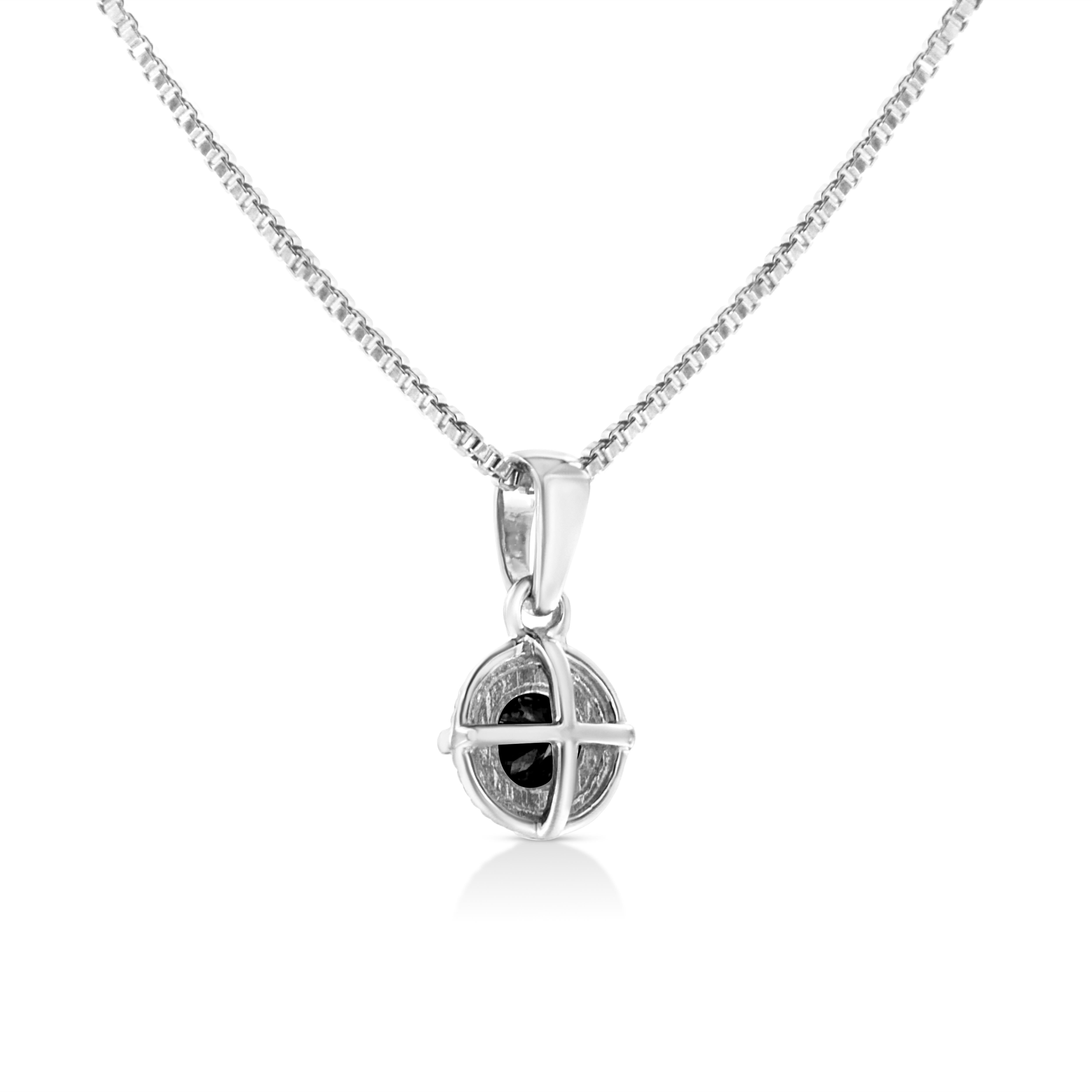 .925 Sterling Silver 1/10 Carat Treated Black Diamond Solitaire Pendant Necklace Neuf - En vente à New York, NY
