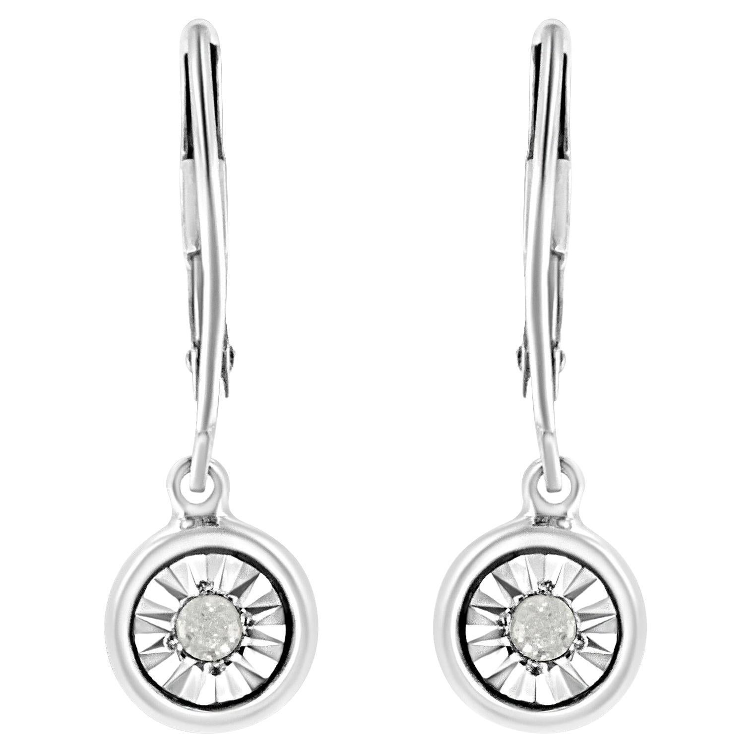.925 A Silver 1/10 Cttw Bezel-Set Round-Cut Diamond Accent Dangle Earring