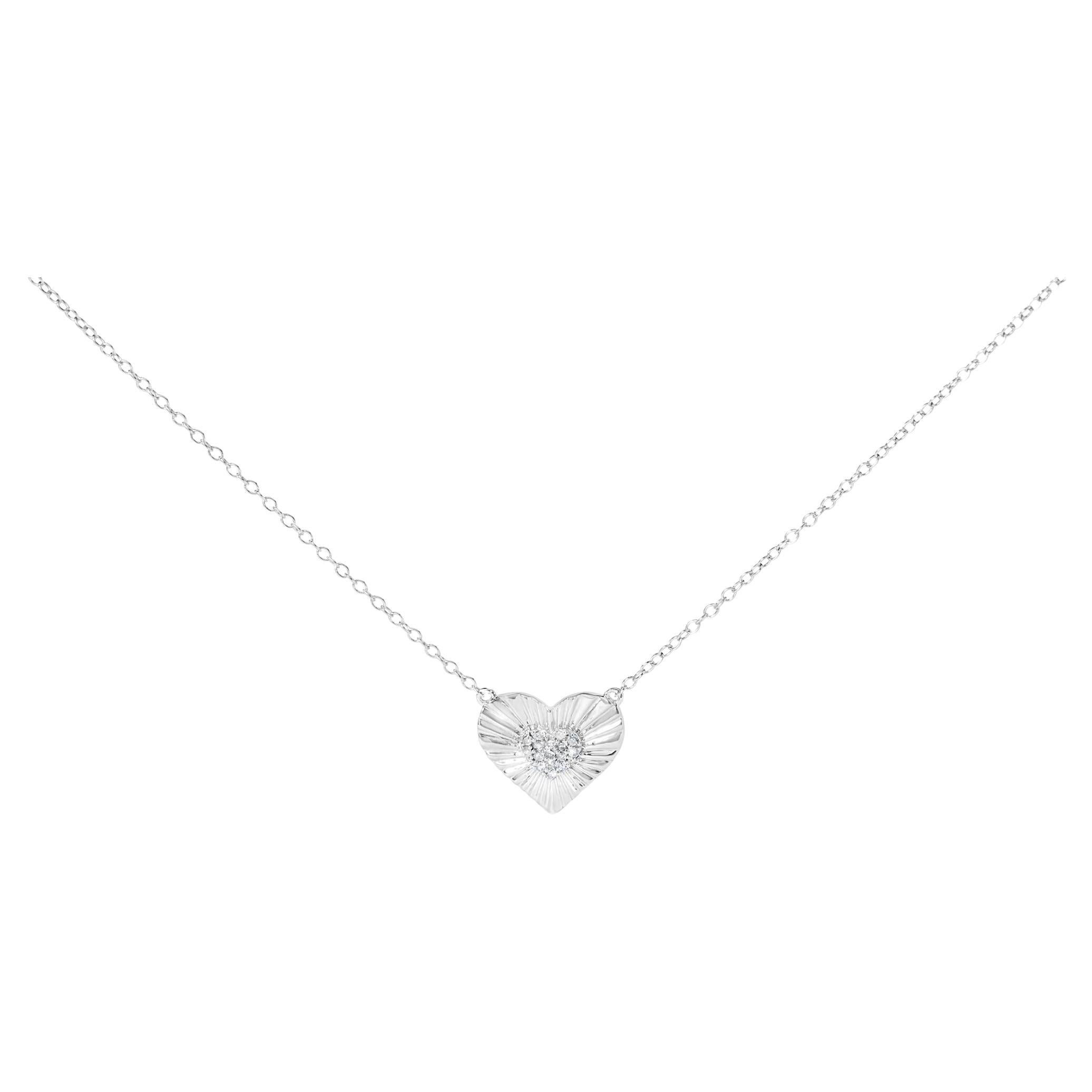 .925 Sterling Silver 1/10 Cttw Diamond Cluster Heart 18" Pendant Necklace