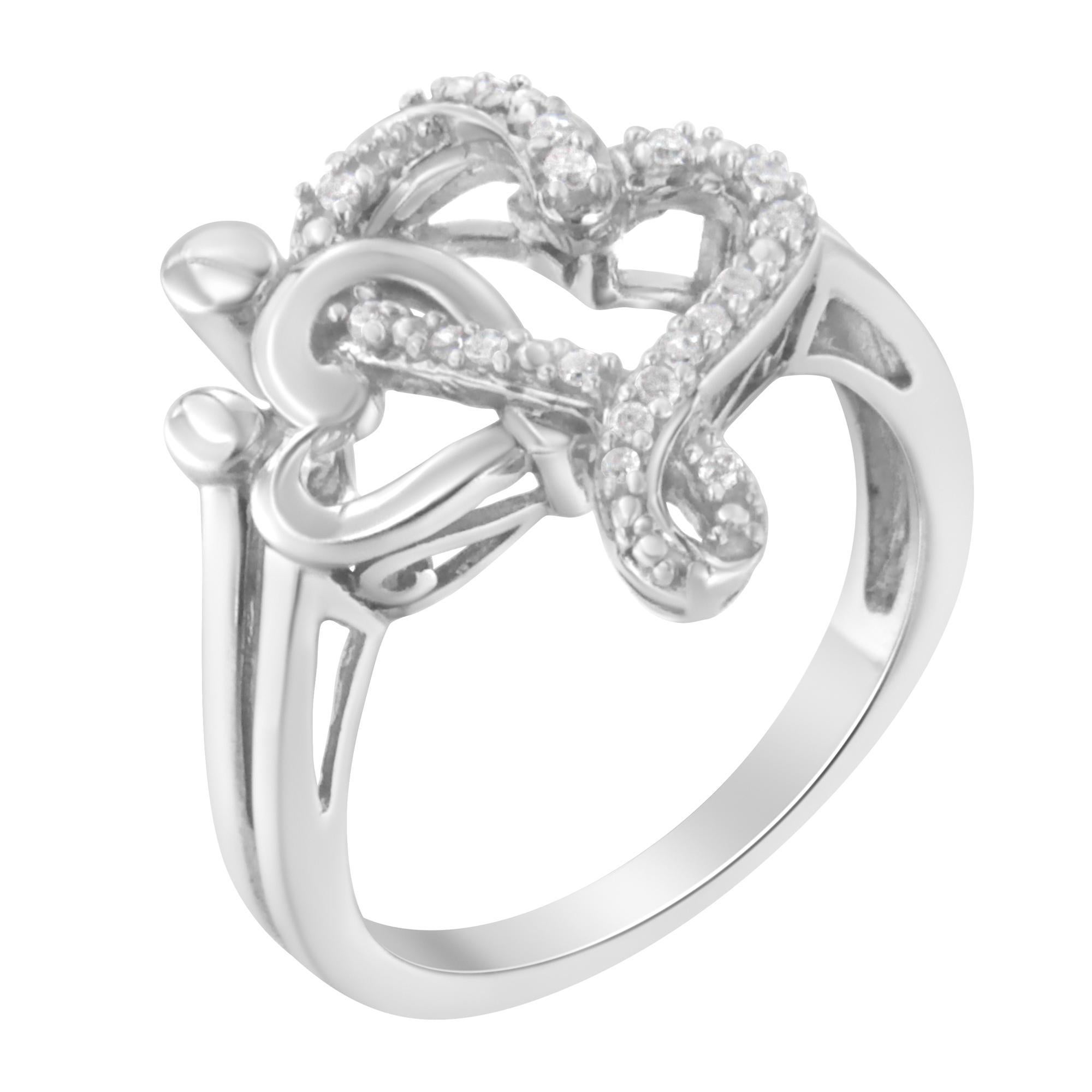 Moderno Anello con cuore e note musicali in argento 925 con diamante da 1/10 cttw in vendita