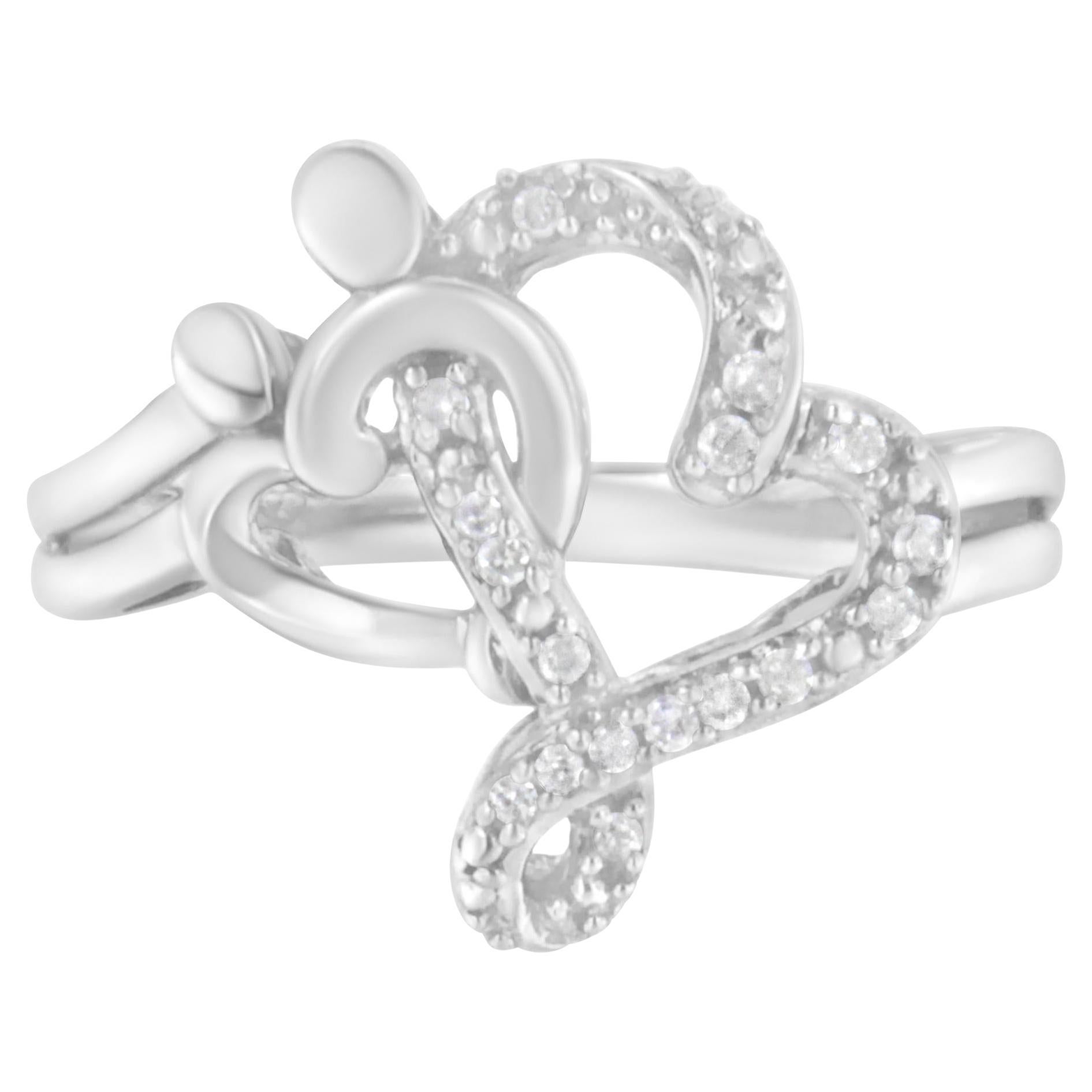 Anello con cuore e note musicali in argento 925 con diamante da 1/10 cttw