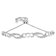 .925 Sterling Silber 1/10 Cttw Diamant Herzglieder Verstellbares Bolo-Armband
