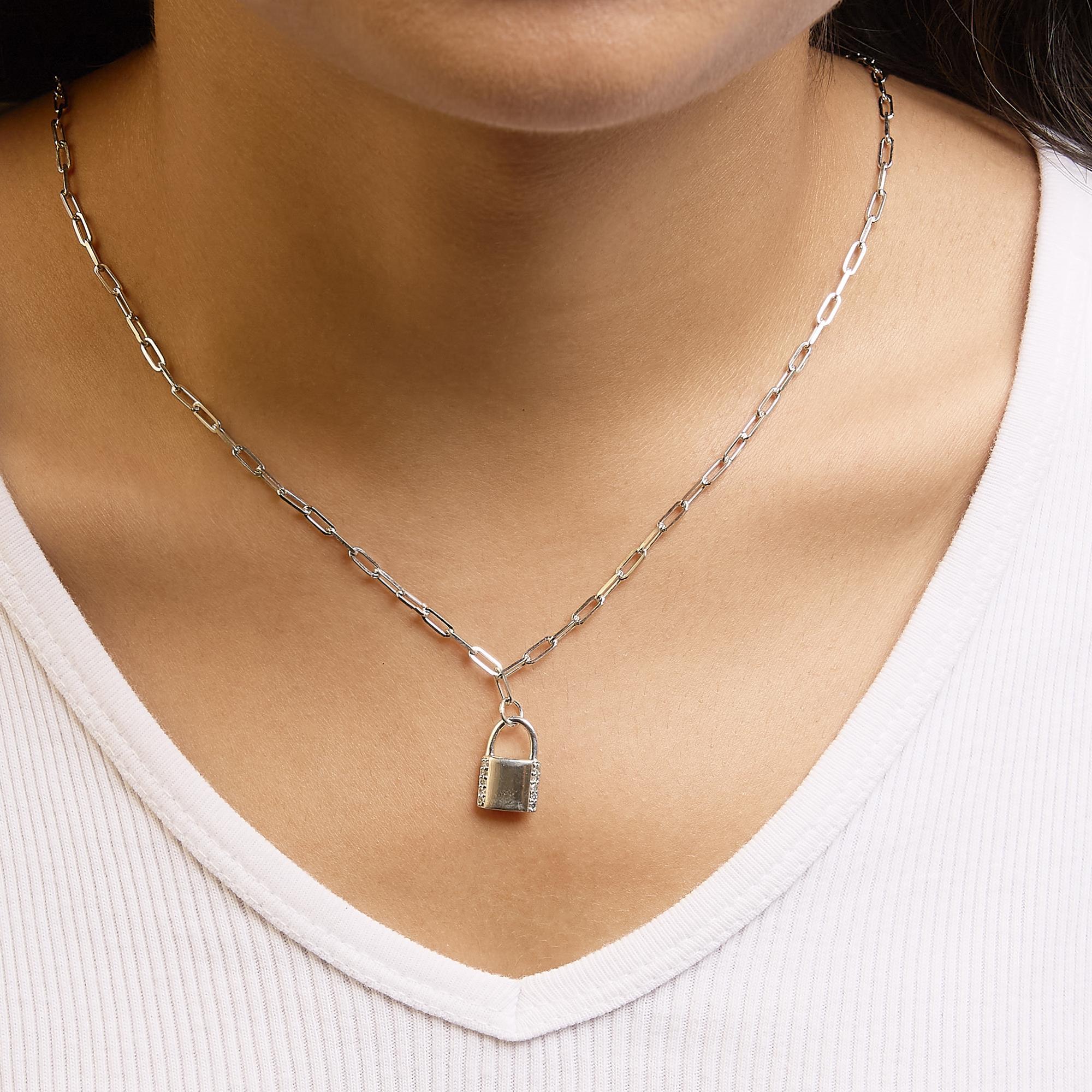 .925 A. Silver 1/10 Cttw Diamond Lock Pendant 16