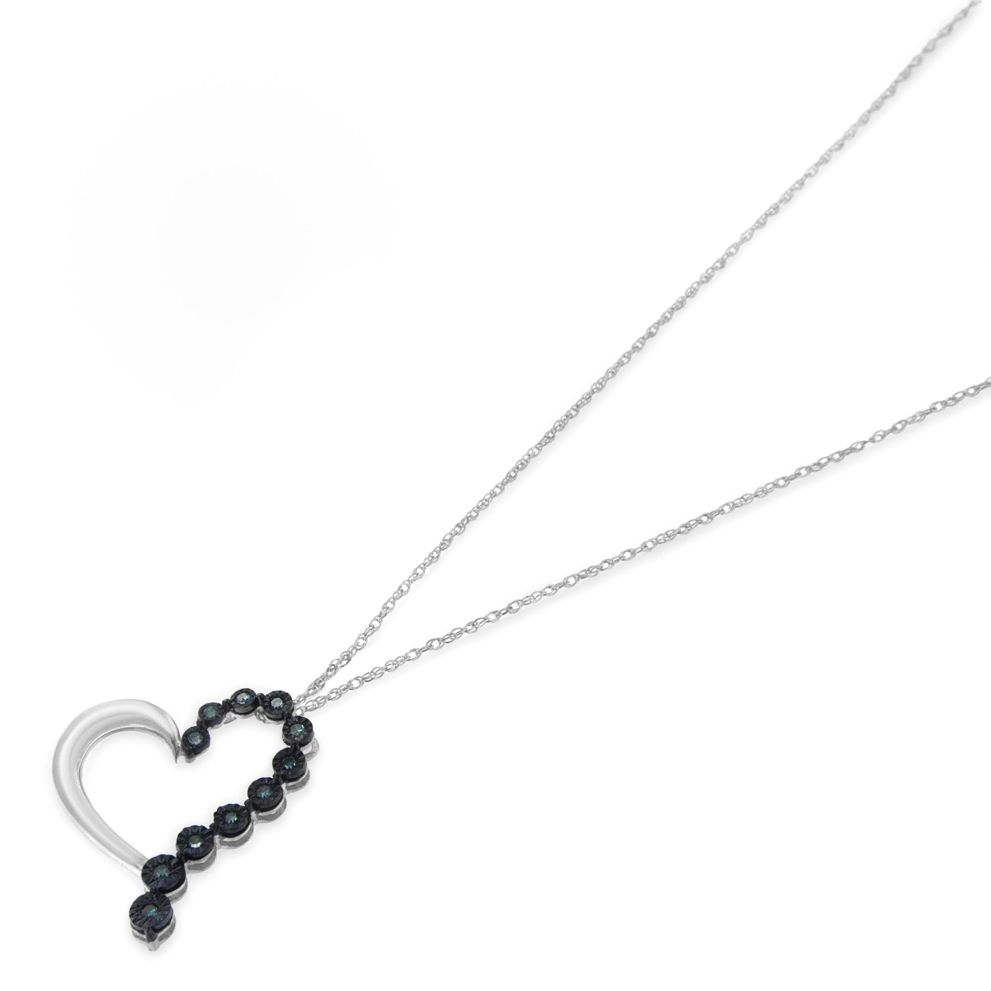Moderno .925 A. Silver 1/10 Cttw Diamond Miracle-Set Open Heart Pendant Necklae in vendita
