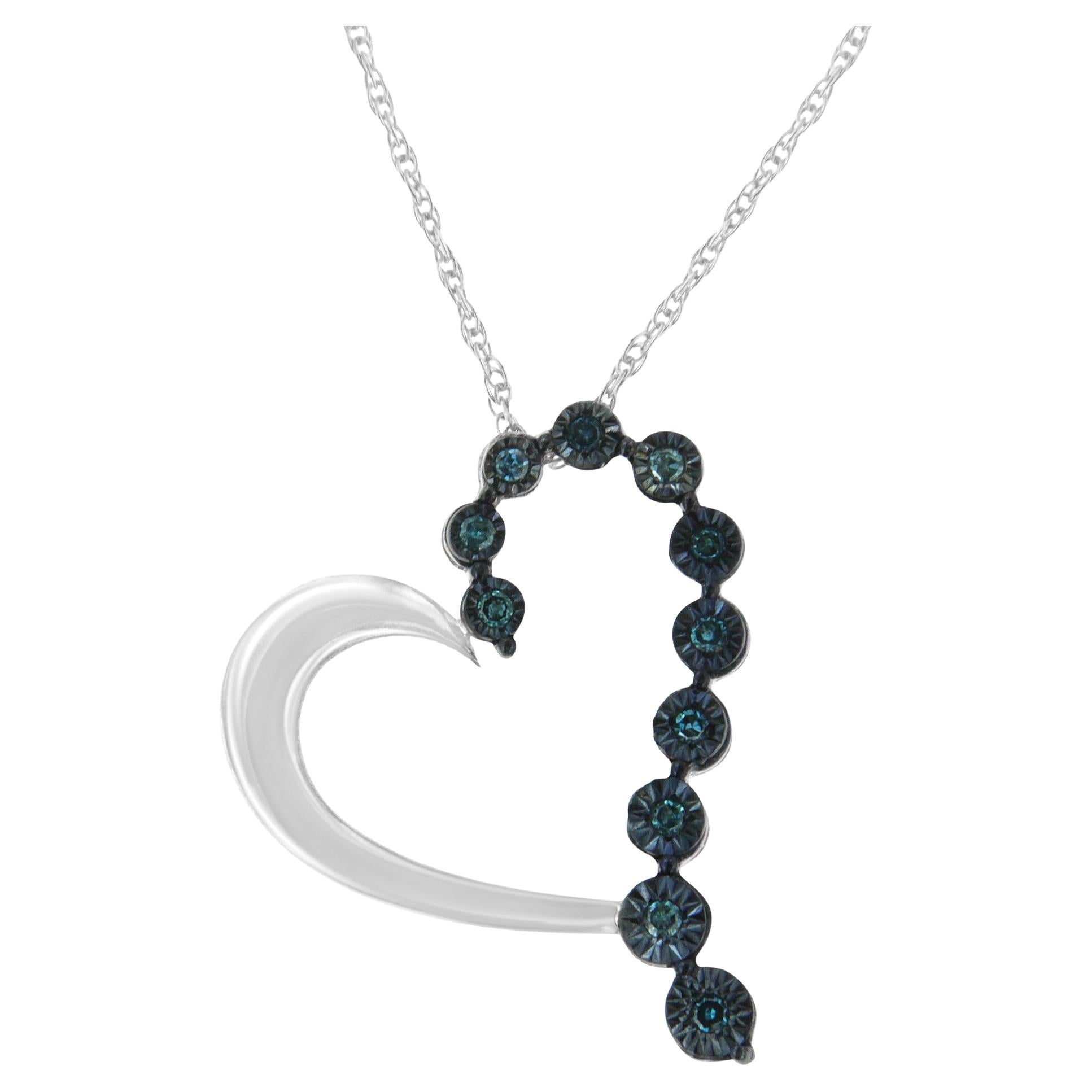 .925 A Silver 1/10 Cttw Diamond Miracle-Set Open Heart Pendant Necklae
