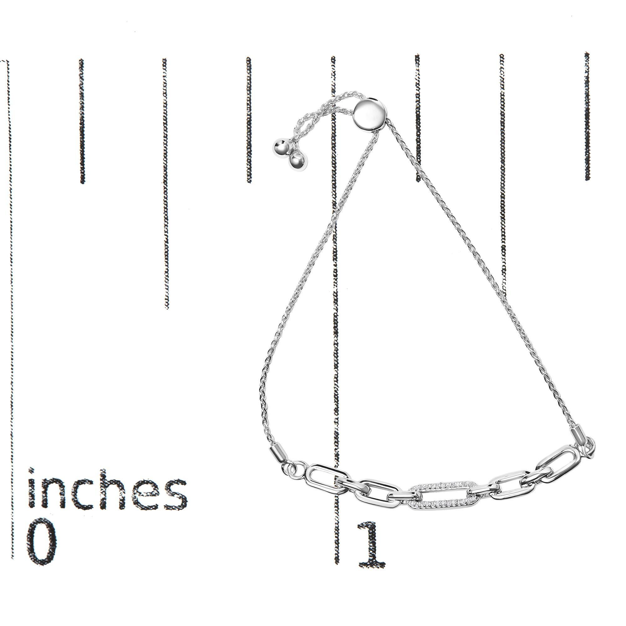 .925 Plata de Ley 1/10 Cttw Diamante Eslabón Ajustable Pulsera Bolo en Nuevo estado para la venta en New York, NY