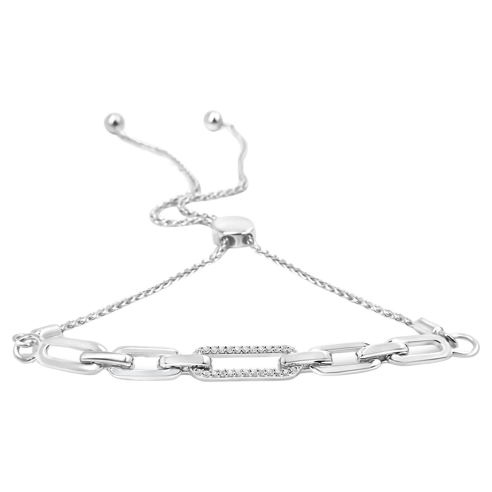 .925 Argento 925 1/10 Cttw Diamante Paperclip Link Bracciale Bolo Regolabile
