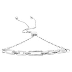 .925 Argento 925 1/10 Cttw Diamante Paperclip Link Bracciale Bolo Regolabile
