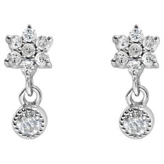 Pendientes Colgantes de Plata de Ley .925 con Estrella de Diamantes de 1/10 qt con Bisel