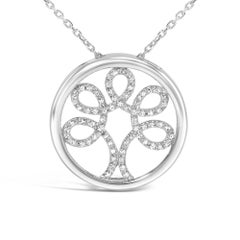 .925 Sterling Silver 1/10 Cttw Diamond Tree of Life Pendant Necklace