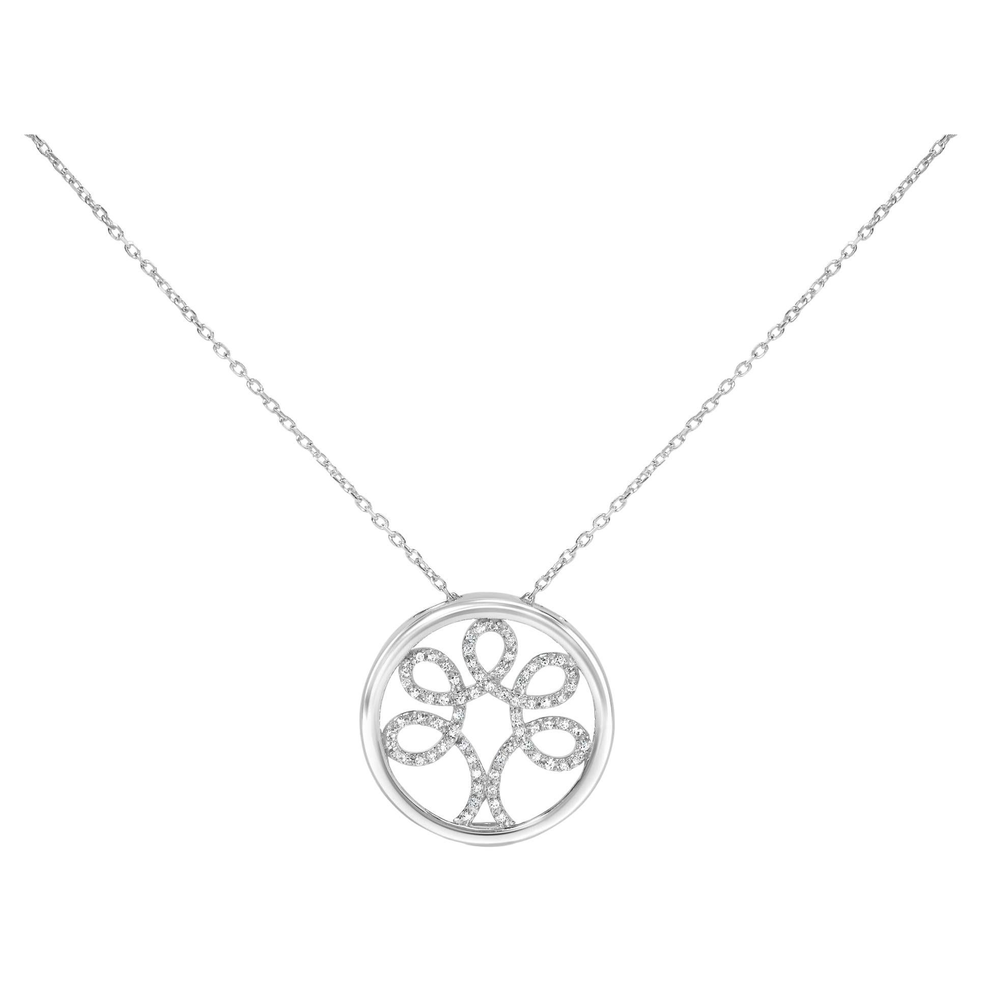 .925 Sterling Silver 1/10 Cttw Diamond Tree of Life Pendant Necklace