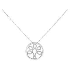 .925 Sterling Silver 1/10 Cttw Diamond Tree of Life Pendant Necklace