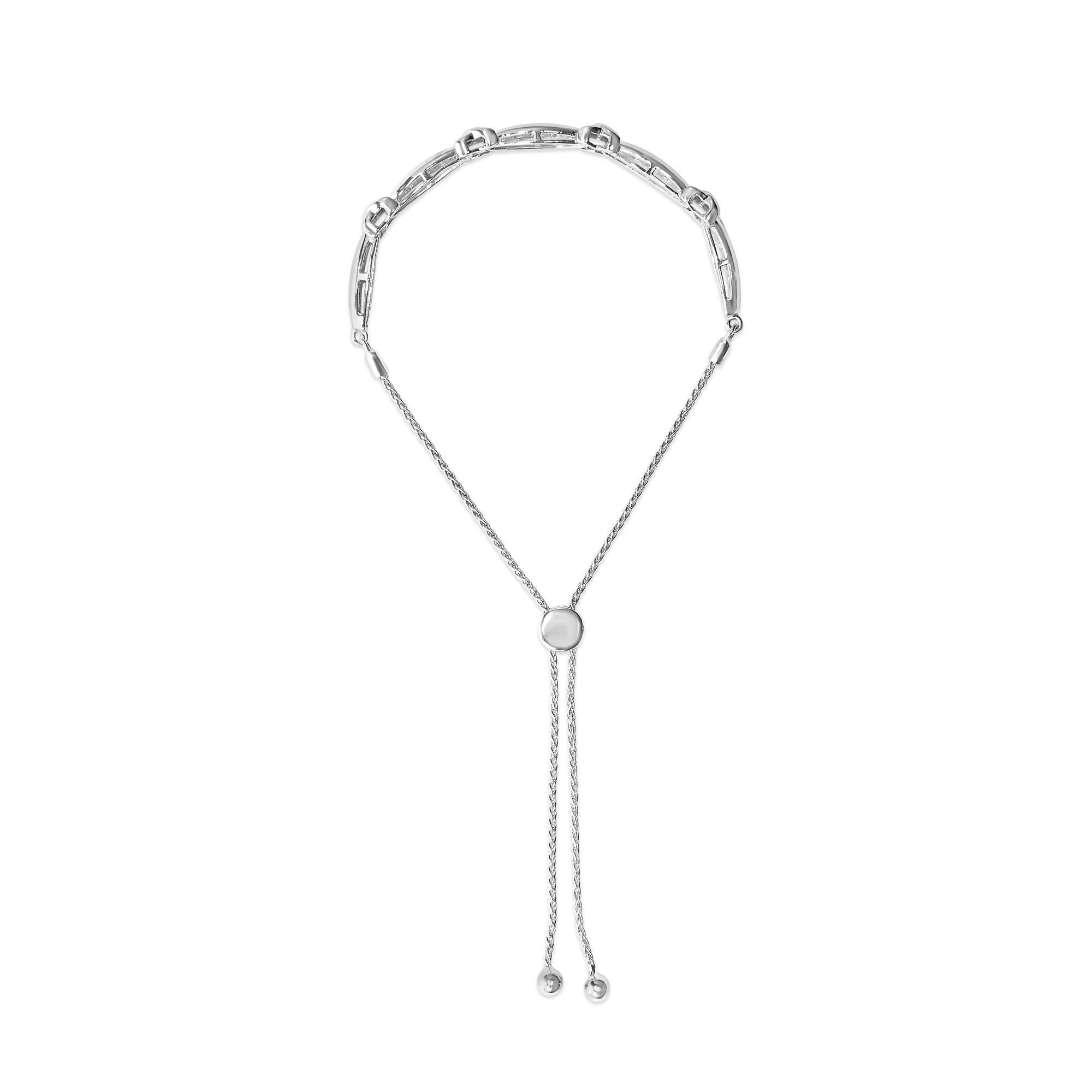 Moderno Bracciale Bolo in argento 925 con diamanti da 1/10 di carato a X, A. Silver
